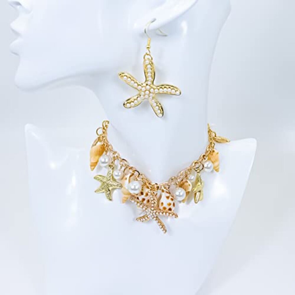 Mermaid Tail Shell Statement Necklace Chunky Bib … - image 5